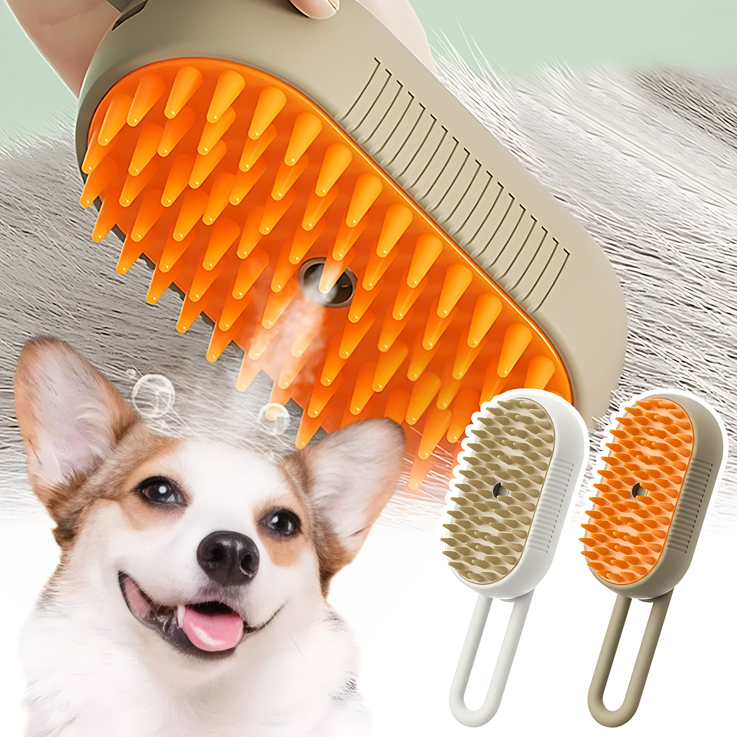 Pet grooming brush with steamer and water spray