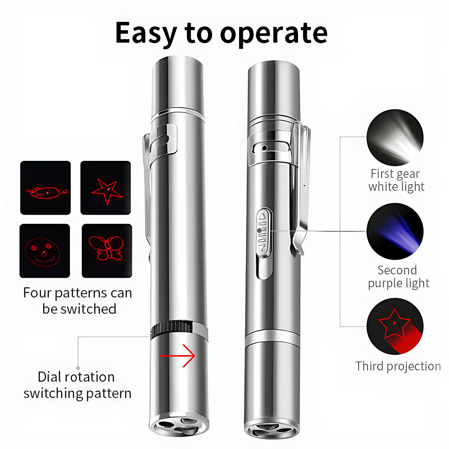 Laser pointer with 5 adjustable pattems, usb recharge pet toy