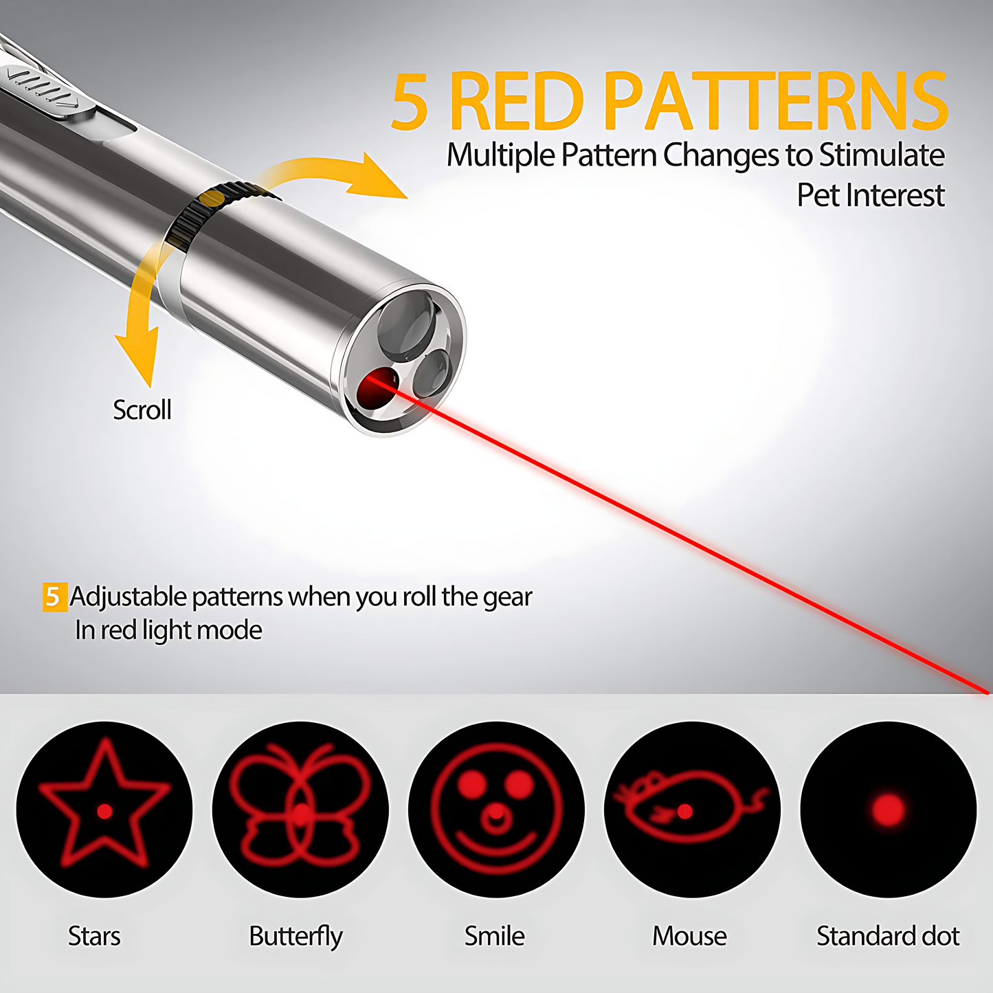 Laser pointer with 5 adjustable pattems, usb recharge pet toy