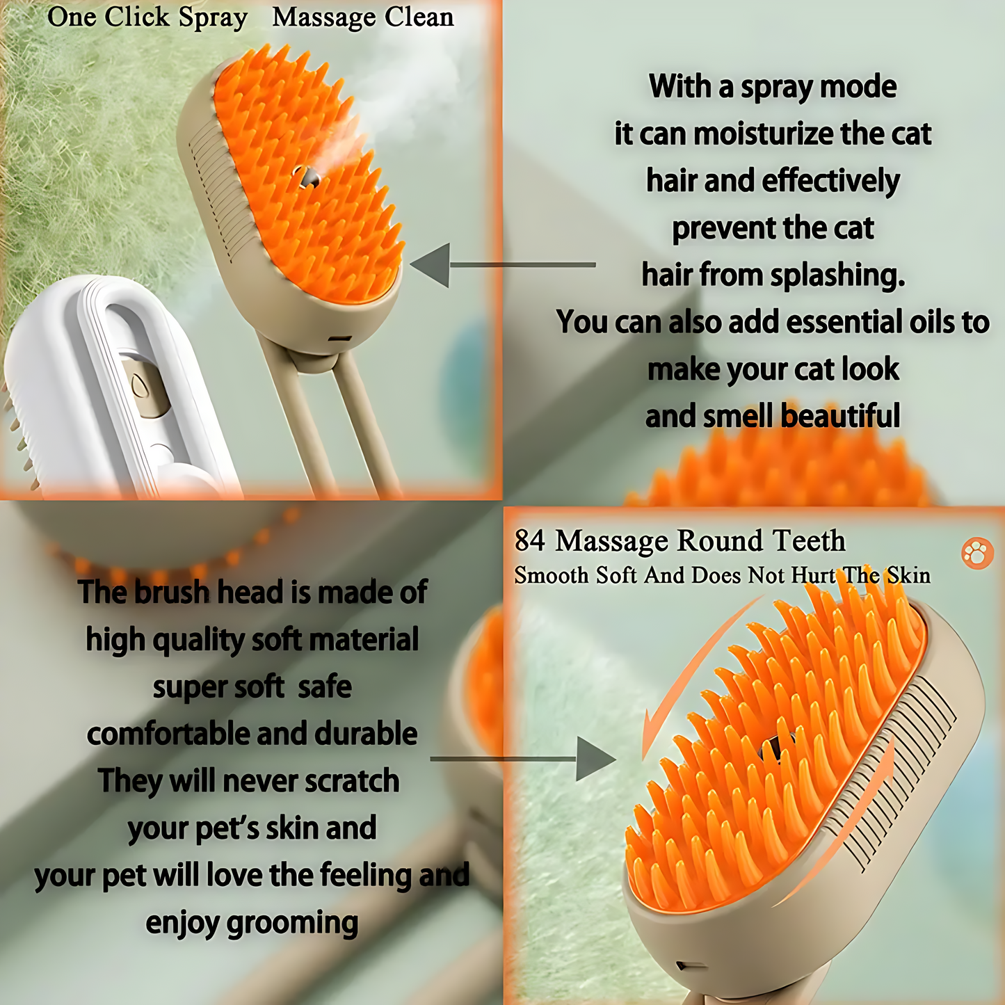 Pet grooming brush with steamer and water spray
