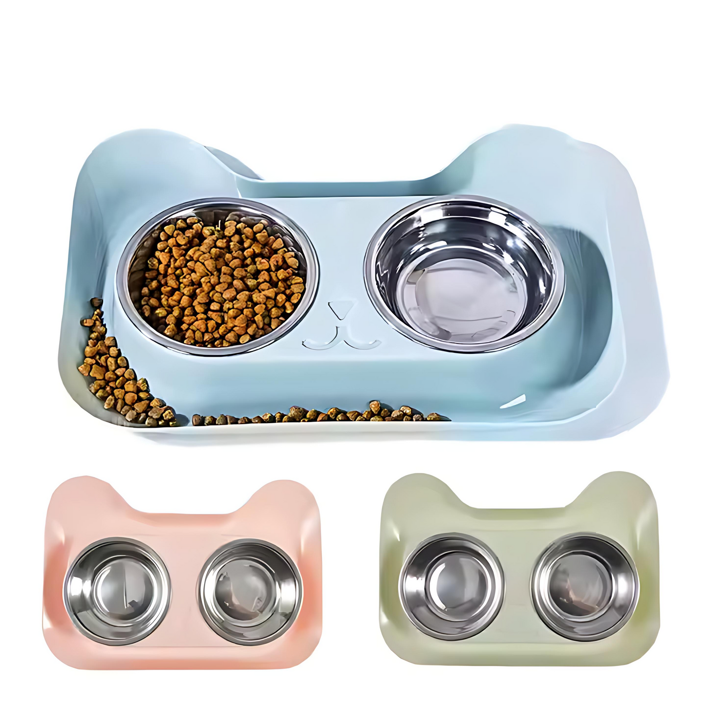 Raised Double Pet Feeder with Stainless Steel Bowls