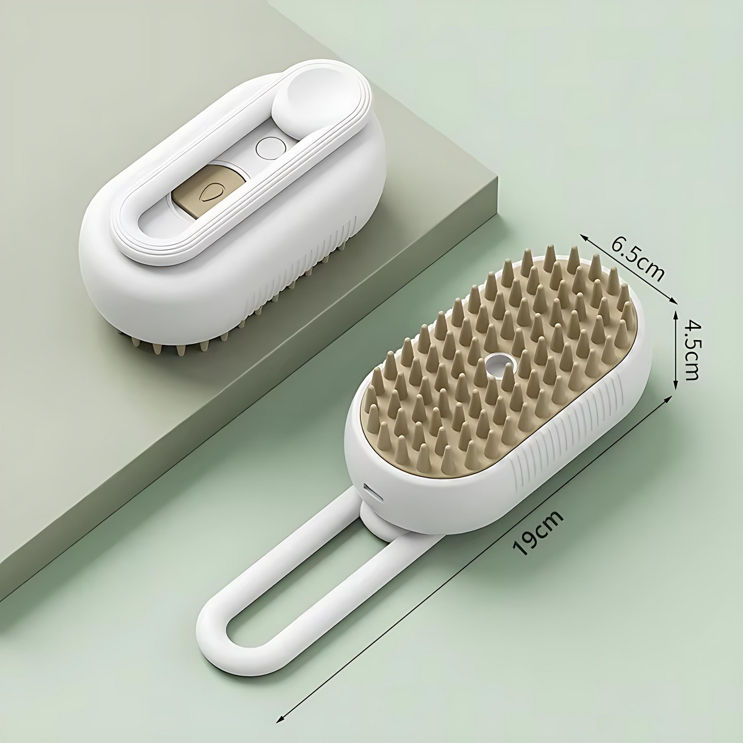 Pet grooming brush with steamer and water spray